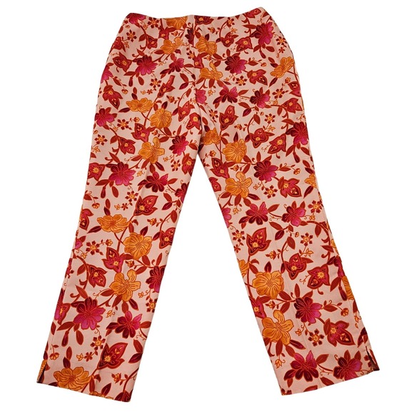 Ann Taylor Women's Vintage Pink Floral 100% Silk High Rise Ankle Pant. Size 8P - Picture 3 of 11